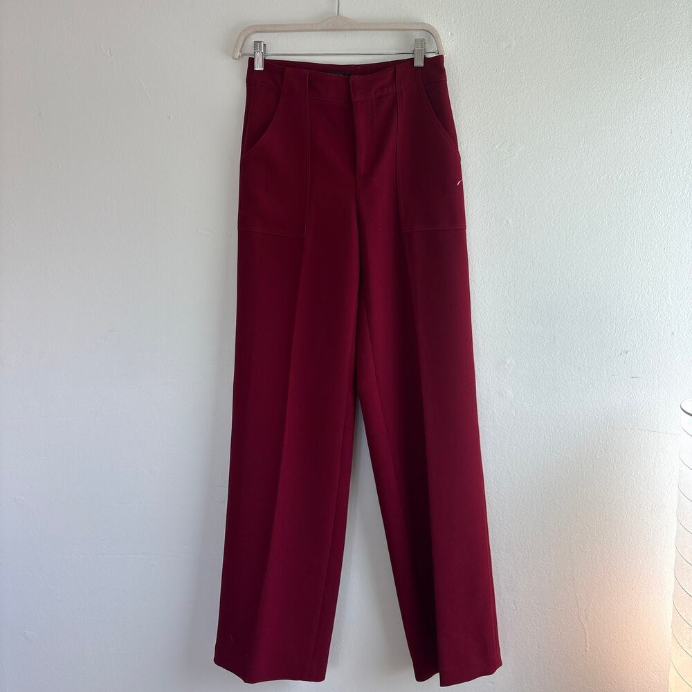 AQUA Burgundy Wide Leg Pull-On Knit Pants XS High Rise Stretch Career Casual